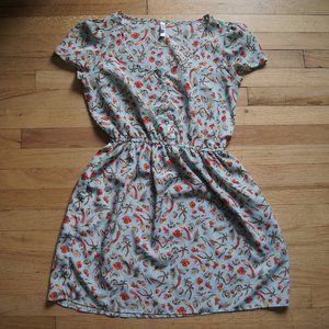 Xhilaration Blue/Orange Floral Bird Dress L